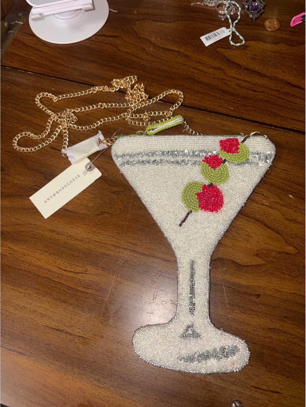 NWT Maeve Anthropologie Beaded Dirty Martini Crossbody Bag Olives Cocktail